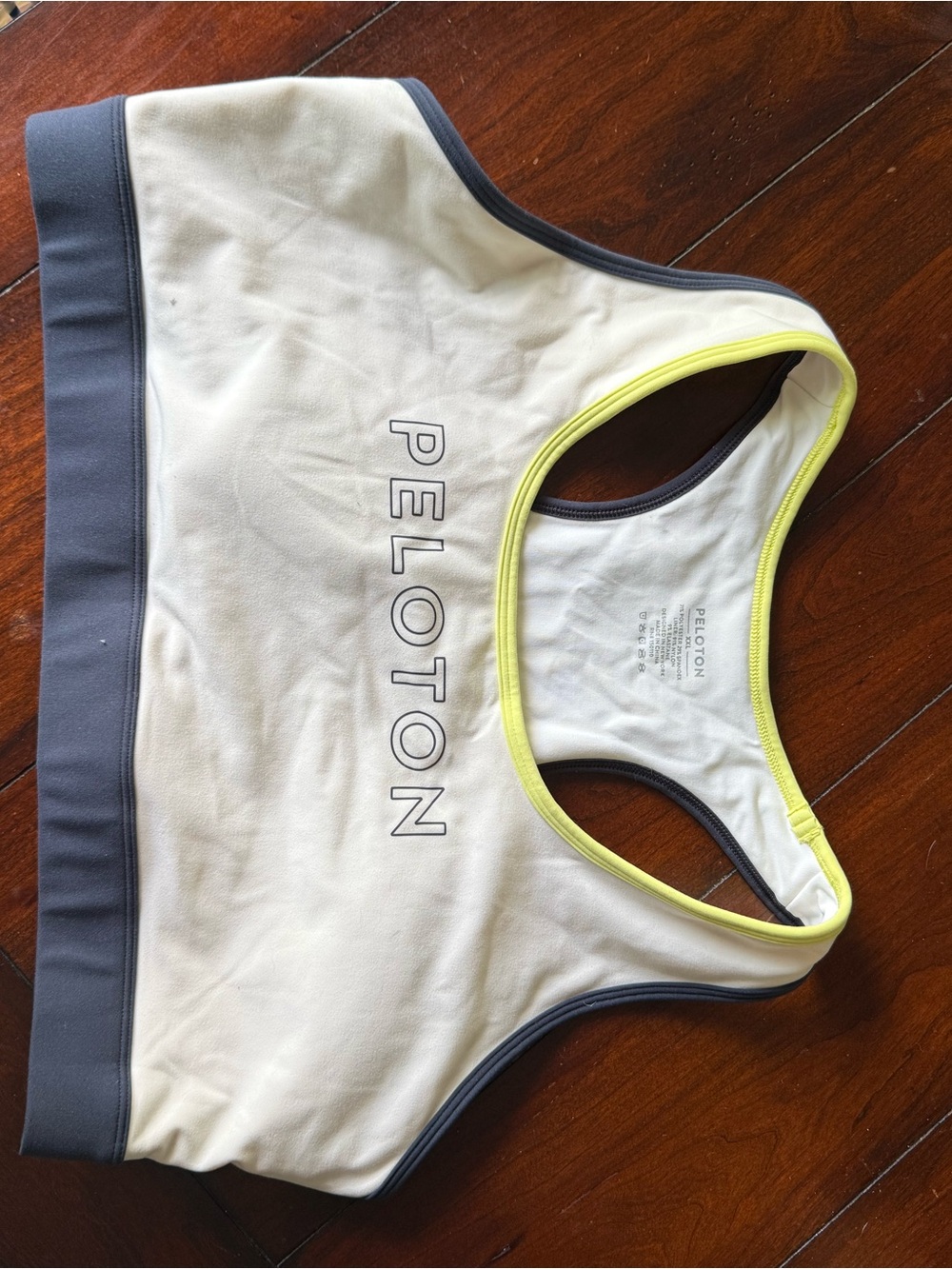 Peloton Women's White Swim Sports Top with Gray Band and Yellow Trim